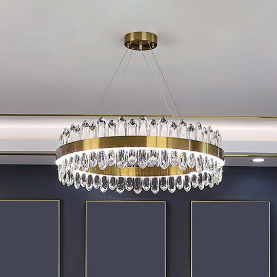 Minimalist Gold Halo Chandelier Pendant With Led Crystal Icicle - Elegant Hanging Light Fixture
