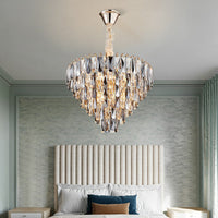 Rauchgrauer Kristall-Kegel-Pendelleuchter - Minimalistische Wohnzimmerlampe