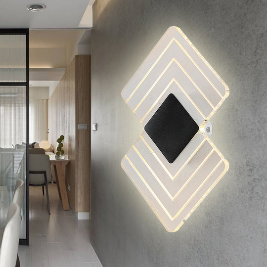 Modern Led Acrylic Wall Lamp: Textured Silver/Black Rhombus Sconce Light With Remote Control