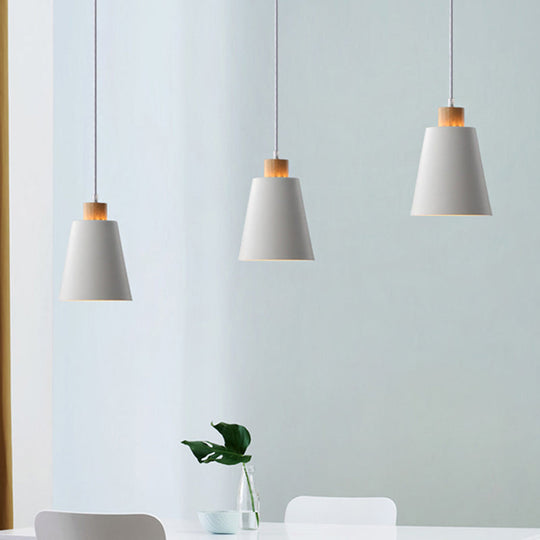 Modern Bucket Shade Pendant Lamp - Metallic White Finish Hanging Light For Hallway With Canopy 3 /