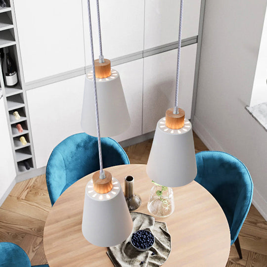Modern Bucket Pendant Lamp In Metallic White Finish - Stylish Hanging Light For Hallway With