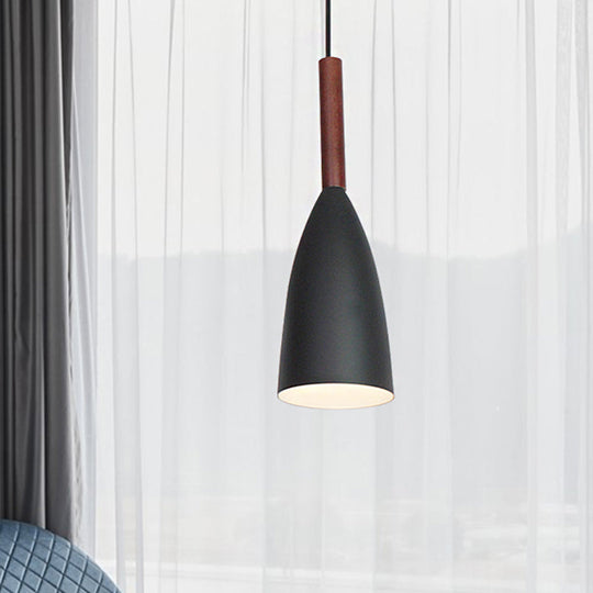 Modern Metallic Cone Pendant Lamp With Curved Design For Restaurants Black