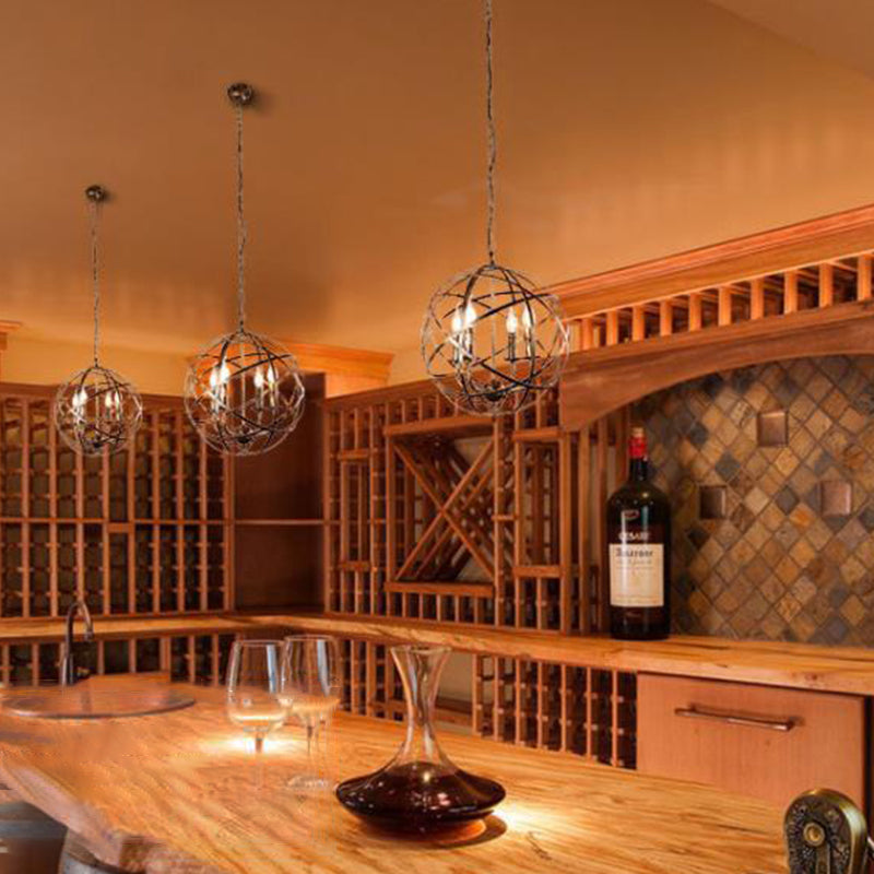 Silver Pendant Chandelier - 4-Light Metal Candle-Style Fixture For Dining Room