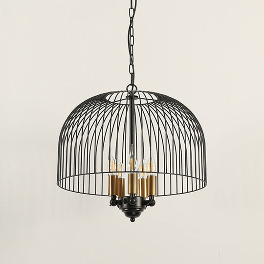 Classic Metal Birdcage Chandelier - 5 Lights Black Hanging Fixture For Dining Room Ceiling