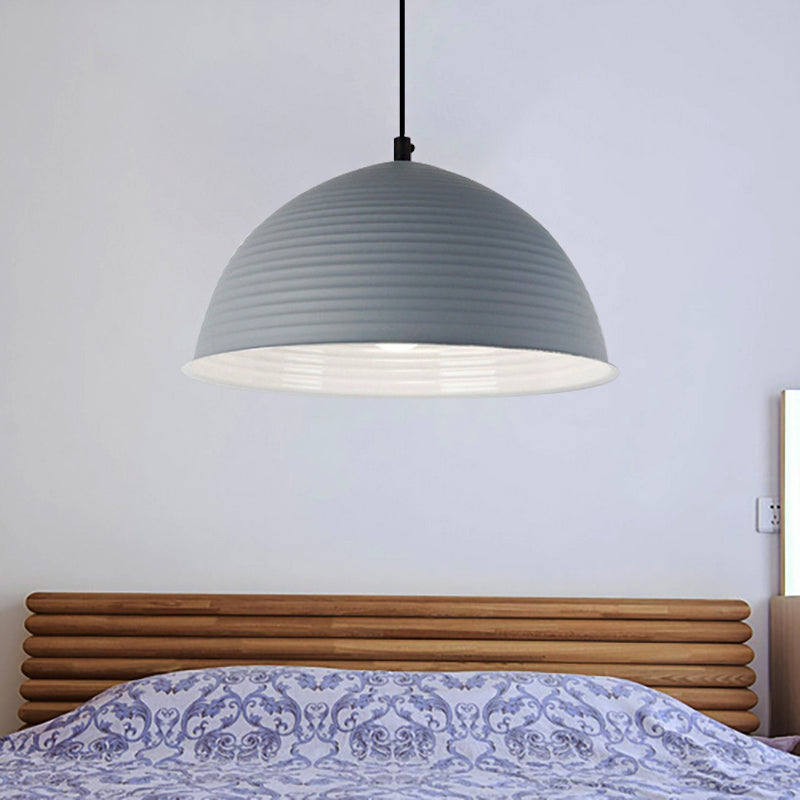 Nordic Style Suspension Lamp- Ridged Domed Pendant Light In Aluminum- 12’/16’ W- 1 Light-