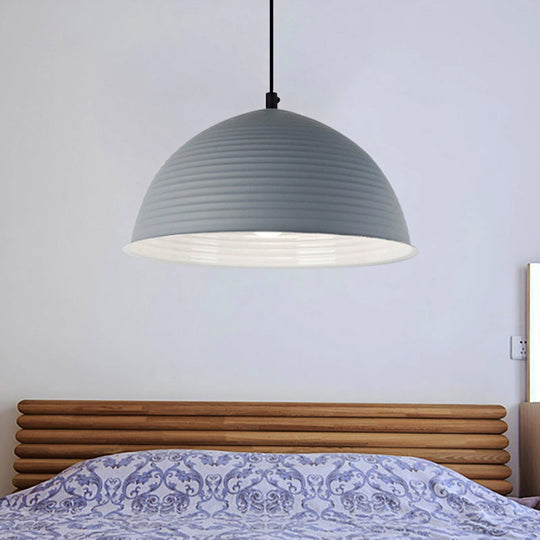 Nordic Style Suspension Lamp- Ridged Domed Pendant Light In Aluminum- 12’/16’ W- 1 Light-