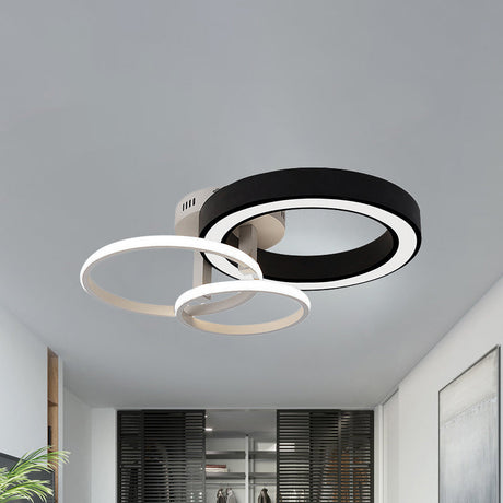 Contemporary 3-Light Bedroom Flush Mount Light In Black & White Circles Design