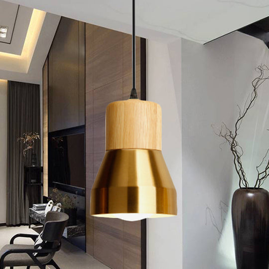 Contemporary Hanging Torch Shape Pendant Light For Hotels – Wood And Metal