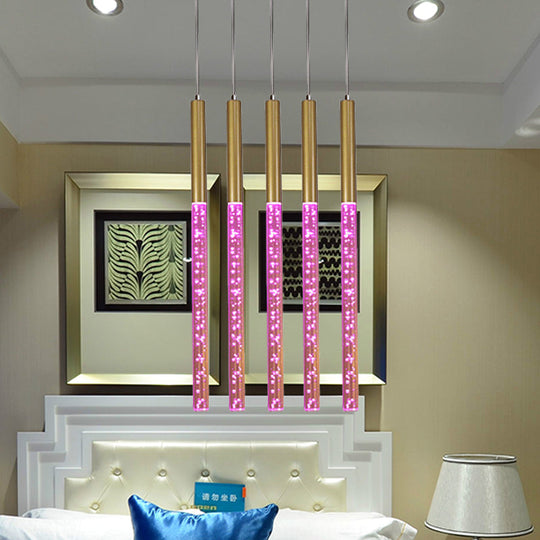 Modern Crystal Hanging Pendant Light - 1-Light Gold Ceiling Lamp For Bars Warm/White/Purple