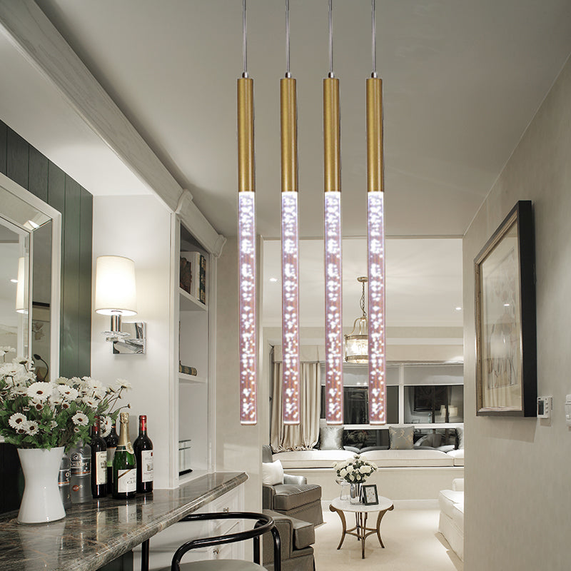 Modern Crystal Hanging Pendant Light - 1-Light Gold Ceiling Lamp For Bars Warm/White/Purple