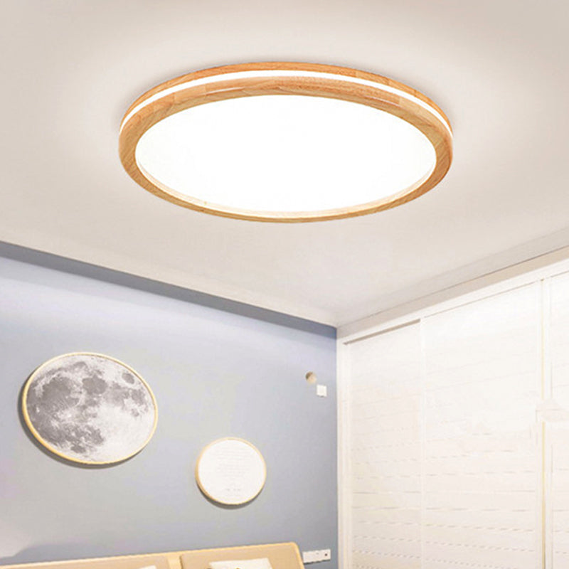 Japanese Style Flush Ceiling Light - Acrylic And Wood Led Lamp In Beige For Porch