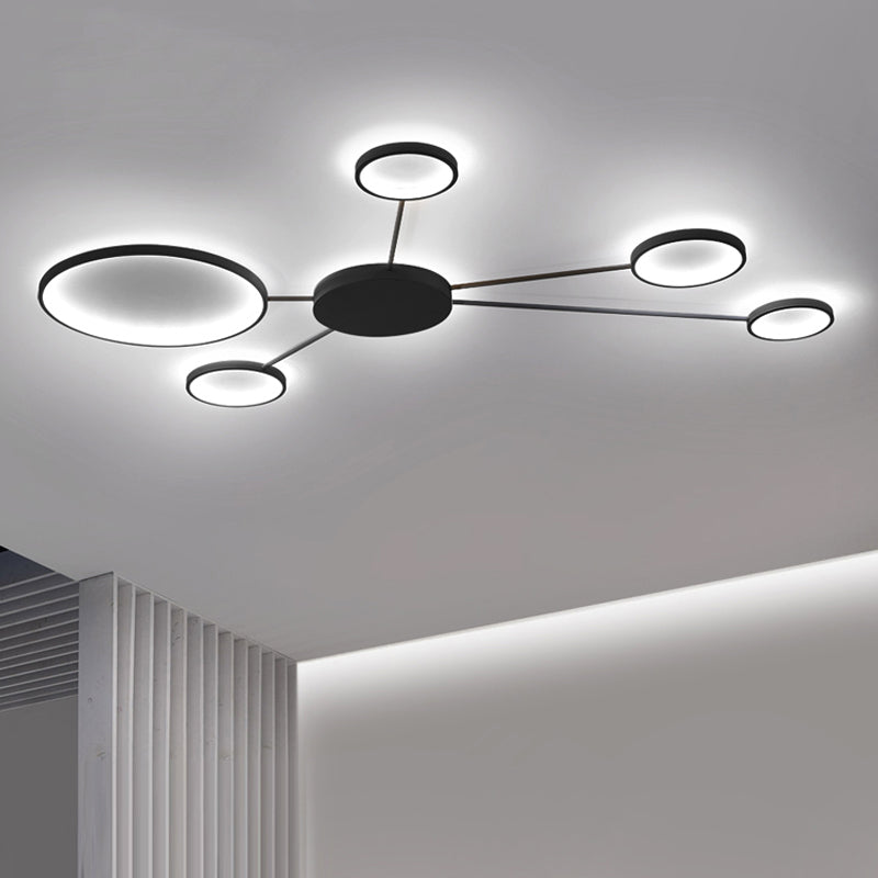 Modern Spoke Design Led Flush Mount Acrylic Ceiling Light In Black/White – Warm/White Illumination