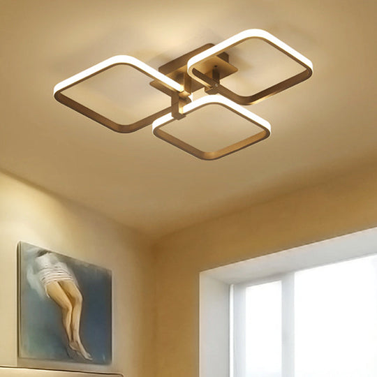 Sleek Brown Led Semi Flush Light With Multi - Square Design - Simplicity 3/5 Lights Acrylic Ceiling