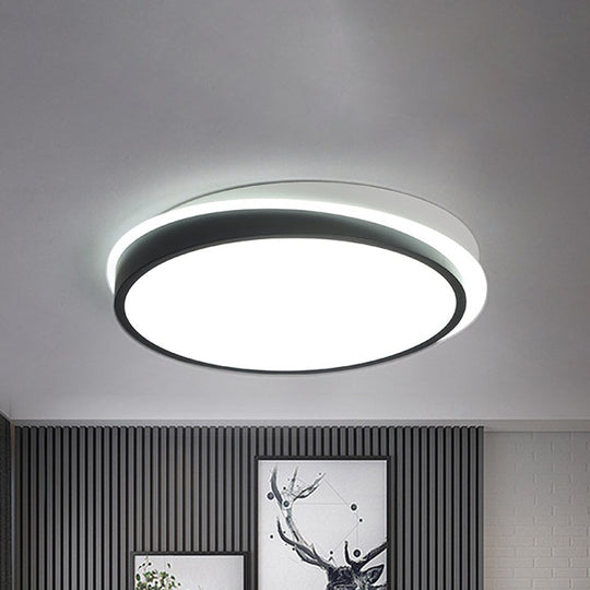 18/23.5 Dia Black Led Flush Mount Ceiling Light - Simple Metal Design With Acrylic Diffuser