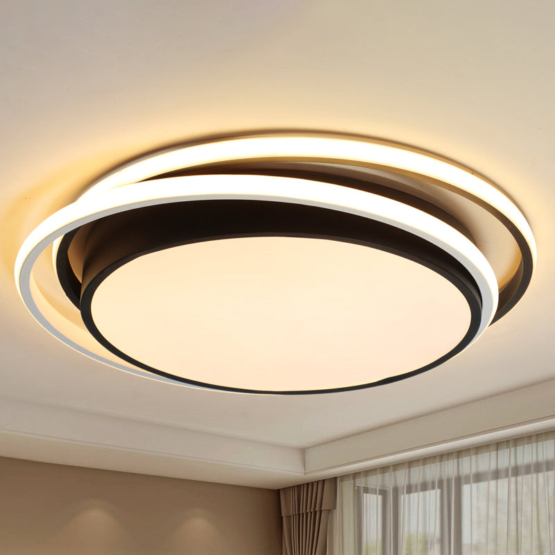 Modern Drum Flush Ceiling Light With Acrylic Diffuser - Integrated Led Black/White Ideal For Bedroom