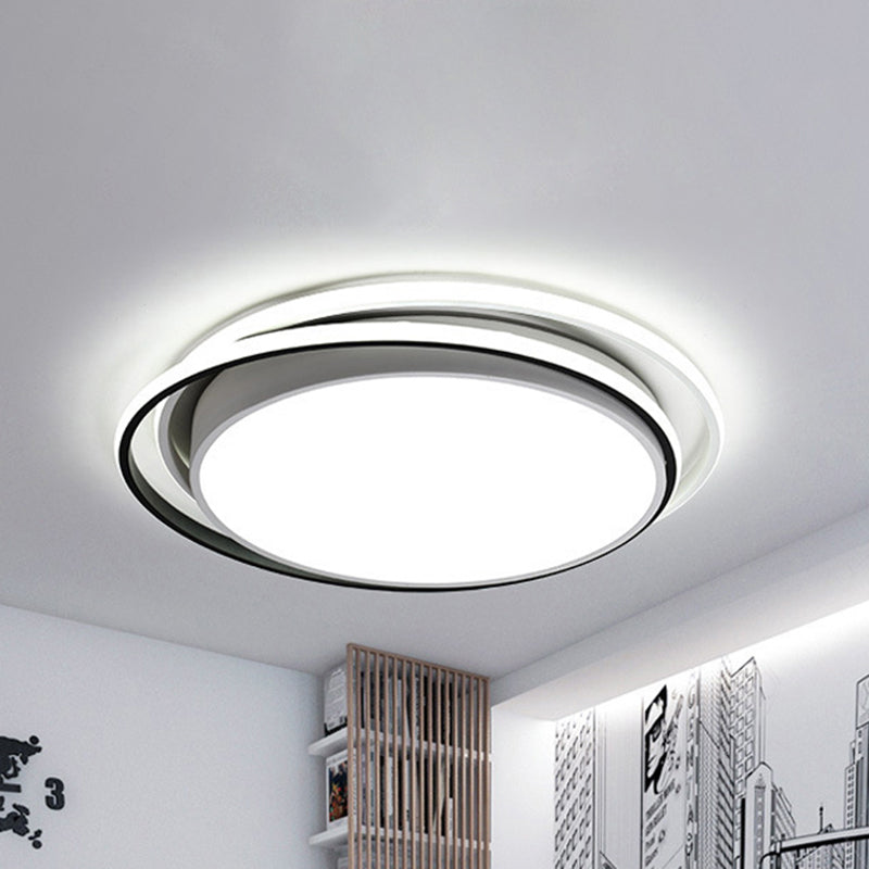 Modern Drum Flush Ceiling Light With Acrylic Diffuser - Integrated Led Black/White Ideal For