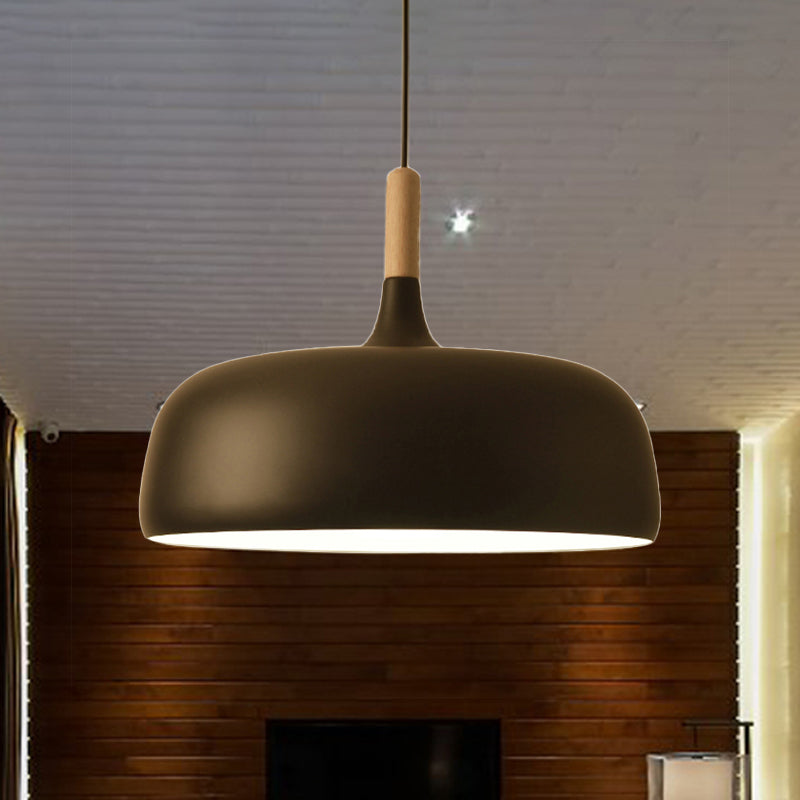 Sleek Metal Bowl Ceiling Lamp - Simple Style 1 Light Black/White Pendant For Dining Room