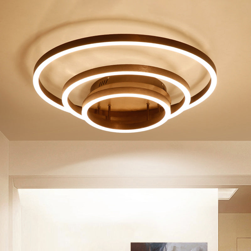 Contemporary Led Acrylic Ceiling Flush Light Fixture In Black/Brown 1/2/3 - Ring Warm/White/Natural