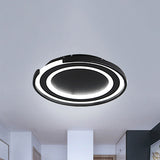 Simple Metal Led Flush Mount Light Fixture - Round Black/Black And White Bedroom Ceiling In