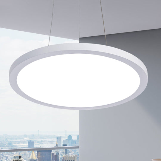 Modern Metal Led White Ceiling Pendant Light - 16’’/19.5’’ Wide Plate Office Lighting With
