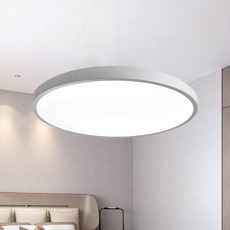 Modern Metal Led White Ceiling Pendant Light - 16’’/19.5’’ Wide Plate Office Lighting With