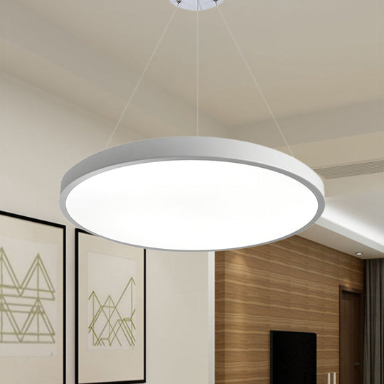16/19.5 Wide Plate Hanging Lamp - Modern Metal Led White Ceiling Pendant Light For Office Remote