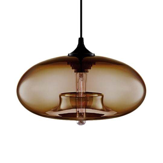 Contemporary 1-Light Hanging Ceiling Lamp With Oval Glass Shade In Red/Brown/Blue Brown