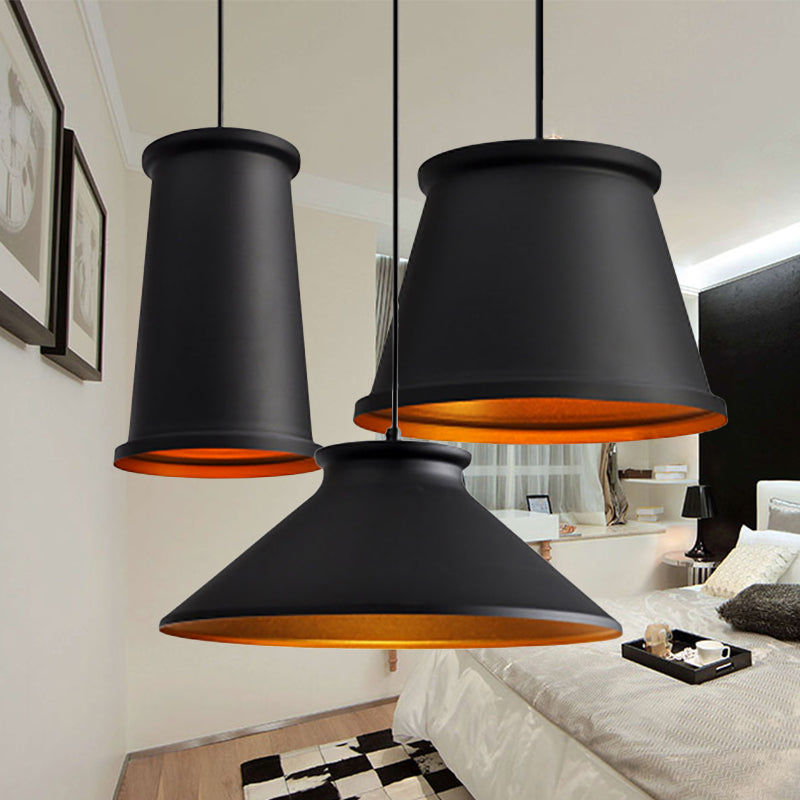 Modern Metal Ceiling Pendant Light For Dining Room - Black/White Tapered Hanging Design
