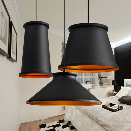 Modern Metal Ceiling Pendant Light For Dining Room - Black/White Tapered Hanging Design