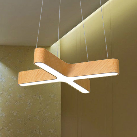 Modern Led Wood Hanging Lamp - 23.5/35.5 Wide Beige Ceiling Pendant Light Fixture With Opaline