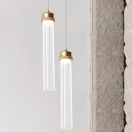 Gold Cylinder Pendant Light With Clear Glass Shade - Perfect For Restaurants & Bedrooms