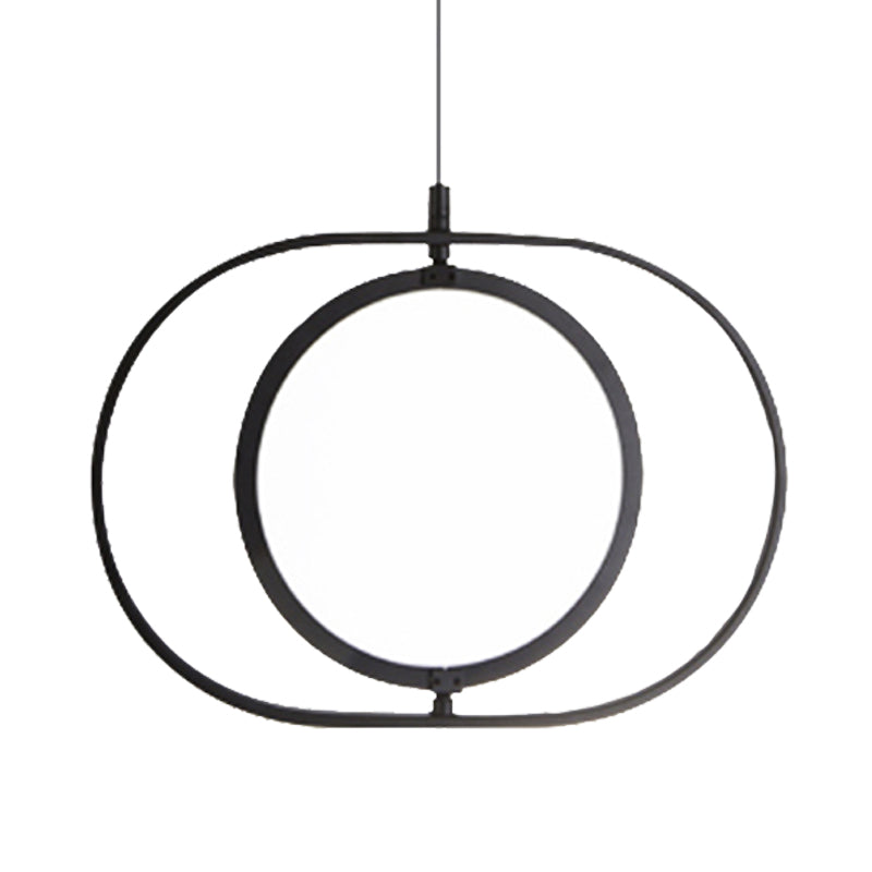 Simplicity Metal Led Black Pendant Light - Oval Suspension Ceiling Fixture: Horizontal/Vertical