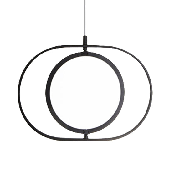 Simplicity Metal Led Black Pendant Light - Oval Suspension Ceiling Fixture: Horizontal/Vertical
