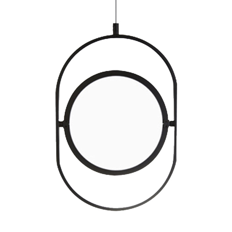 Simplicity Metal Led Black Pendant Light - Oval Suspension Ceiling Fixture: Horizontal/Vertical