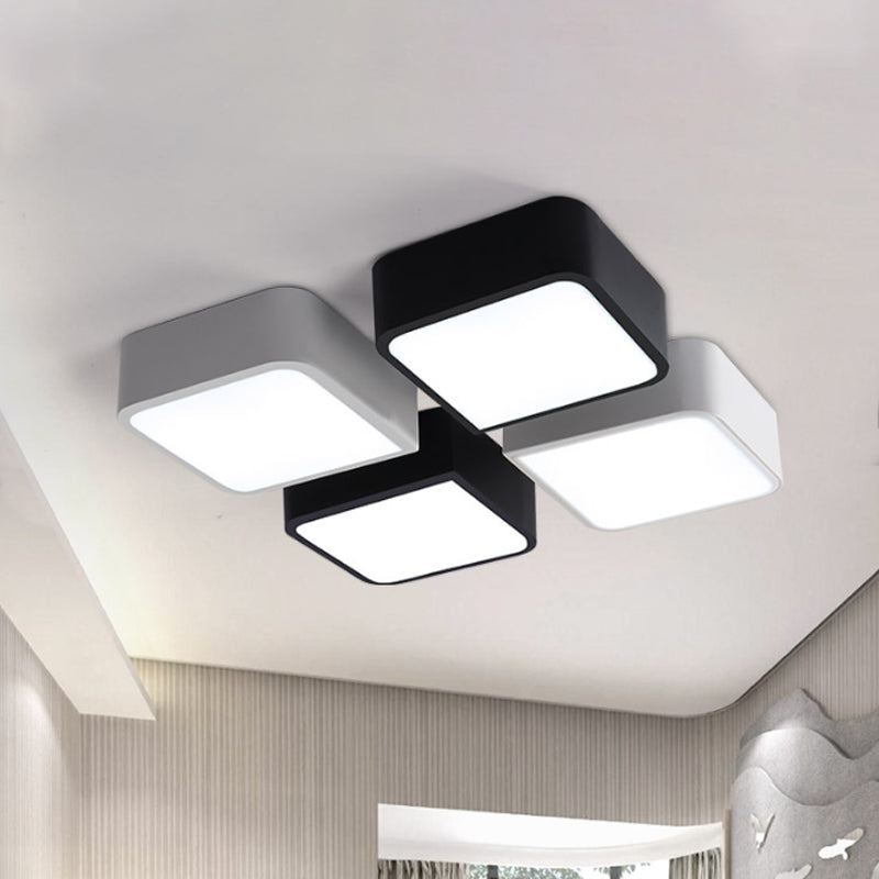 10’/14’ Wide Metal Square Flush Mount Led Ceiling Light In White/Black With Modern Design And