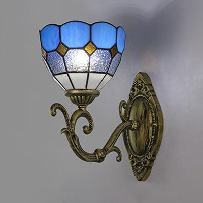 Mediterranean Bowl Wall Sconce - Stained Glass/Metal 1 Light Clear/White
