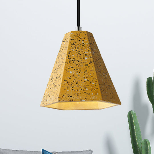 Geometric Cement Pendant Light - 1 Simplicity Hanging (Black/White/Yellow)