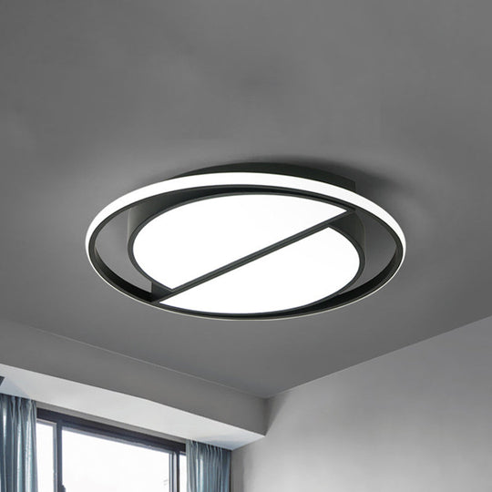 Contemporary Black Metal Flush Mount Lamp With Led Ceiling Fixture For Bedroom 2 Sizes Available