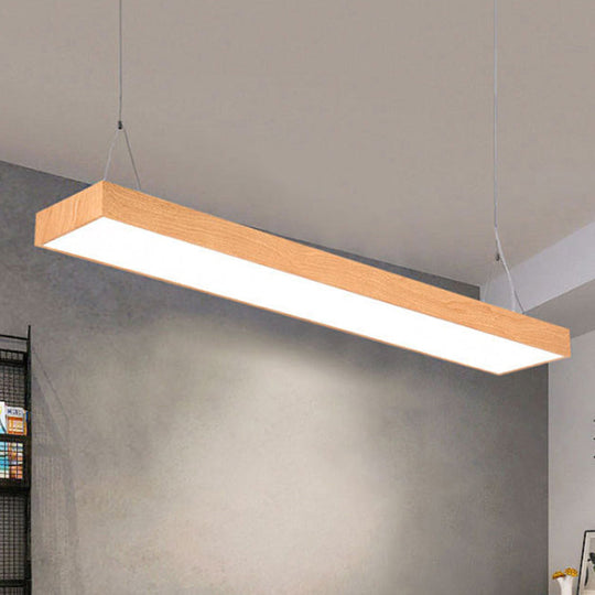 Minimal Rectangular Wooden Led Pendant Lamp - 4/8/12 Wide Beige Office Ceiling Hanging Light (A/B)