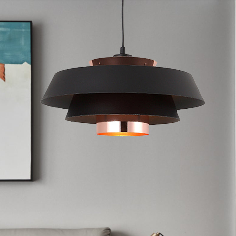 Contemporary 3-Tiered Suspension Pendant - Metal 1 Bulb Ceiling Light For Dining Room In Black/White