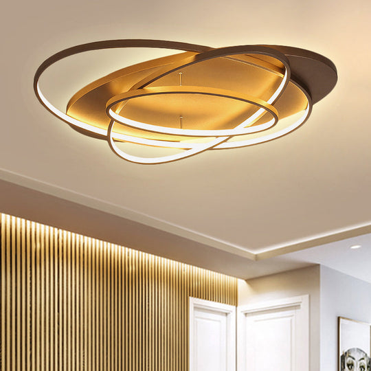Contemporary Led Acrylic Flush Mount Ceiling Lamp - 21’/29.5’/34’ Wide Black/Brown Warm/White Light