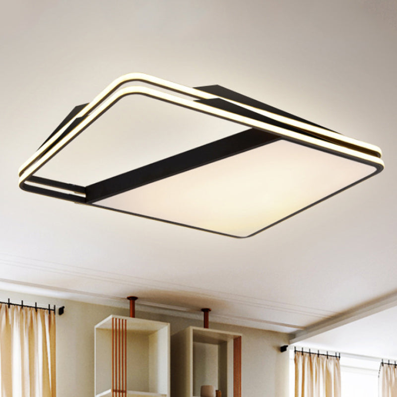 Modern Splicing Trapezoid Flush Ceiling Light - Metal Led Fixture In White/Warm 23.5’/35.5’ Wide