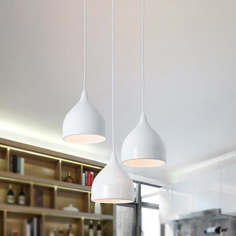 Modern Metal 3-Light Pendant In Black/White With Round/Linear Canopy White / Round