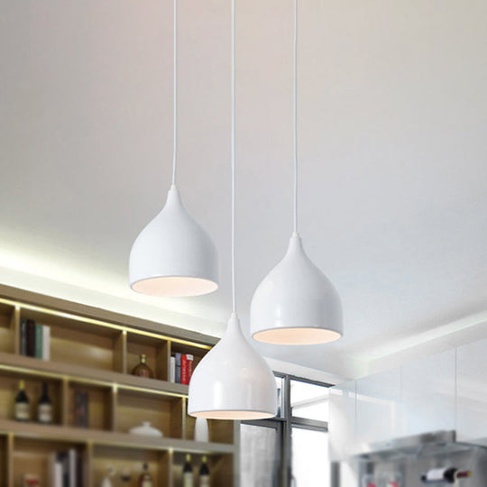 Modern Metal 3-Light Pendant In Black/White With Round/Linear Canopy White / Round