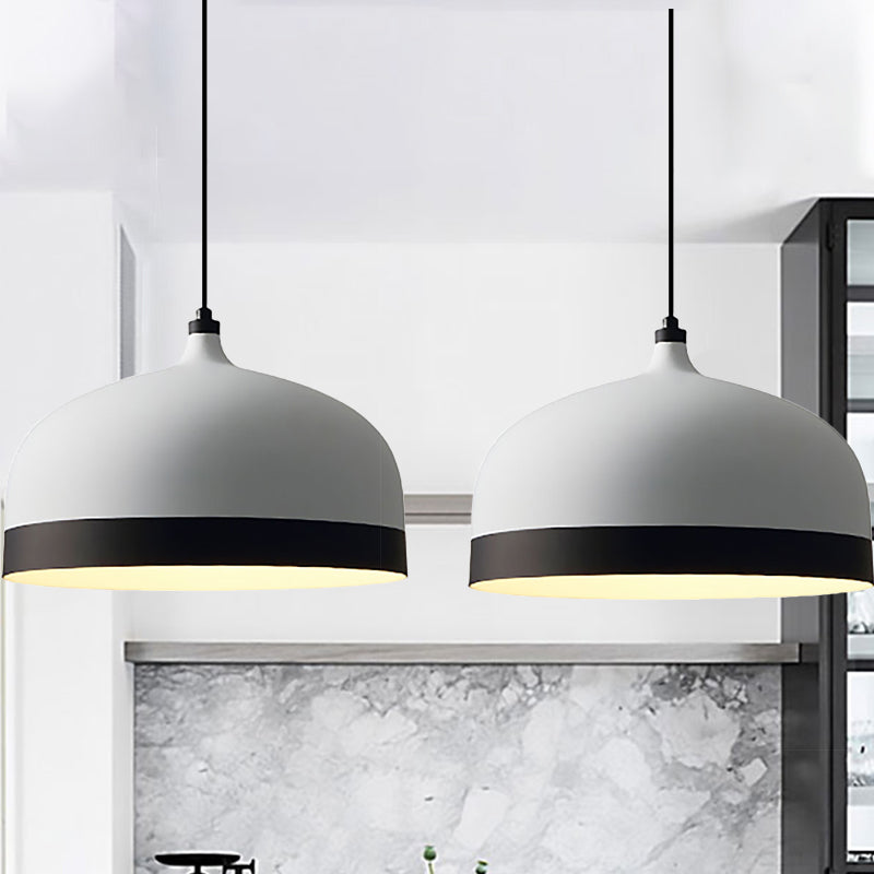Metal Domed Hanging Light Fixture - Modern Simple Suspension Lamp Black & White / 13’