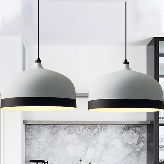 Metal Domed Hanging Light Fixture - Modern Simple Suspension Lamp Black & White / 13’