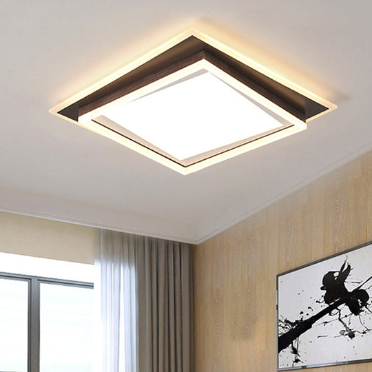 Modern Metal Led Flush Mount Ceiling Lamp With Recessed Diffuser - Square/Rectangular White/Warm