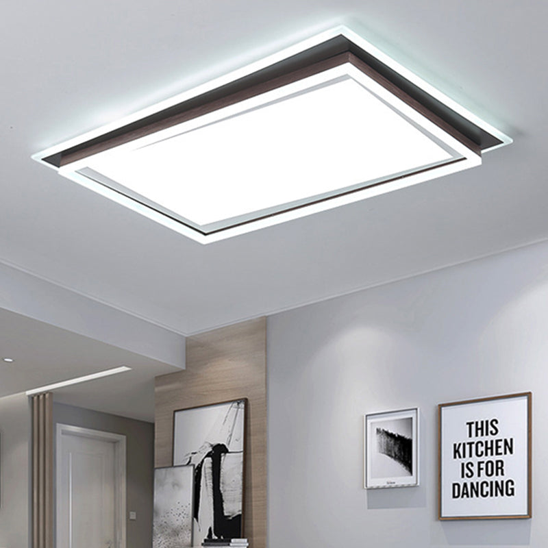 Modern Metal Led Flush Mount Ceiling Lamp With Recessed Diffuser - Square/Rectangular White/Warm