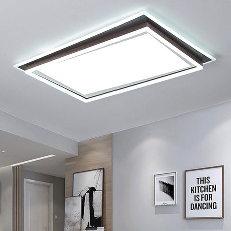Modern Metal Led Flush Mount Ceiling Lamp With Recessed Diffuser - Square/Rectangular White/Warm