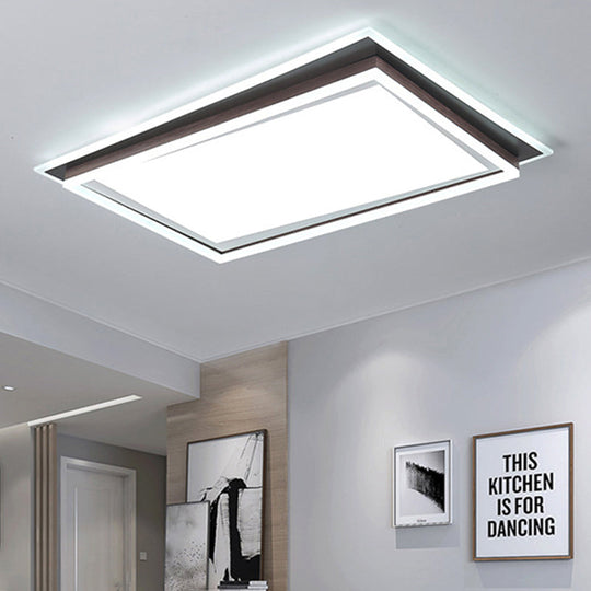 Modern Metal Led Flush Mount Ceiling Lamp With Recessed Diffuser - Square/Rectangular White/Warm